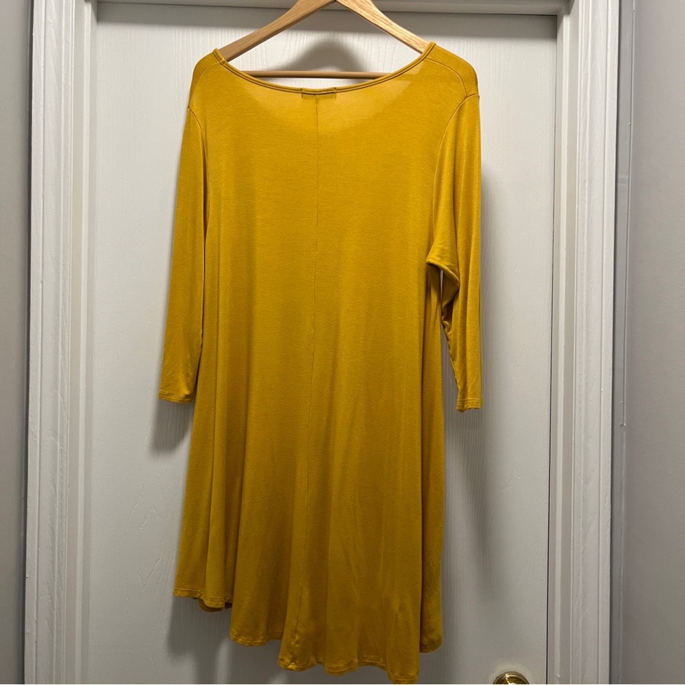 All For You 2XL Yellow T-Shirt Dress Made in the USA 3/4 sleeves Rayon/Spandex
